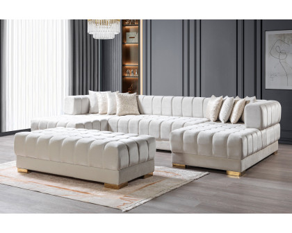 Nova Ariana Velvet Double Chaise Sectional - Ivory