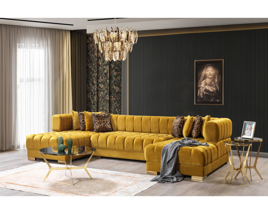 Nova Ariana Velvet Double Chaise Sectional - Mustard