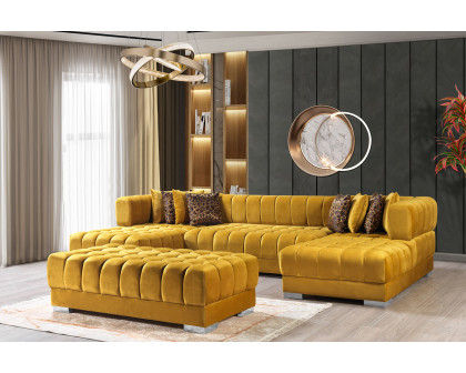 Nova Ariana Velvet Double Chaise Sectional - Mustard