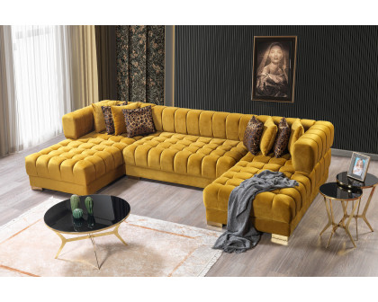 Nova Ariana Velvet Double Chaise Sectional - Mustard