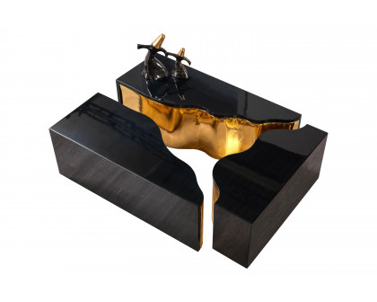 Nova Dream Wood 3-Piece Coffee Table - Black/Gold