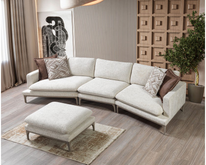 Nova - Dylan Ivory Linen 3-Piece Curved 126" Sectional with Ottoman