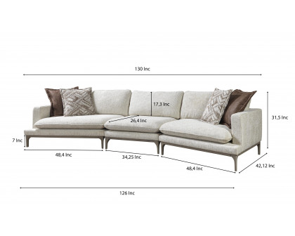 Nova - Dylan Ivory Linen 3-Piece Curved 126" Sectional with Ottoman