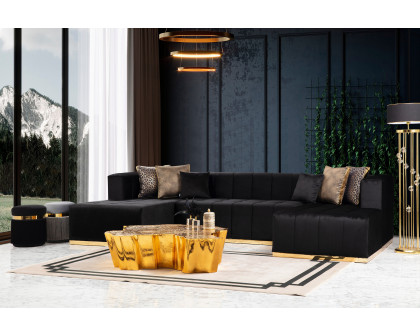 Nova Elisha Velvet Double Chaise Sectional - Black