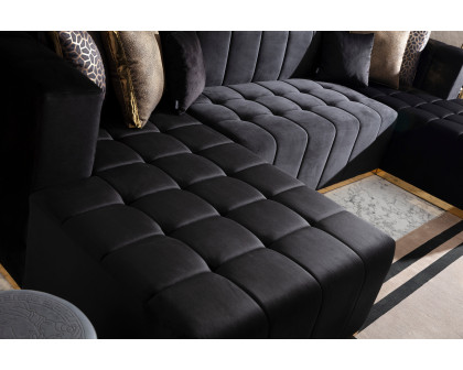 Nova Elisha Velvet Double Chaise Sectional - Black