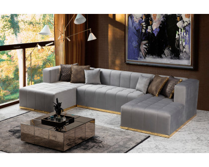 Nova Elisha Velvet Double Chaise Sectional - Gray