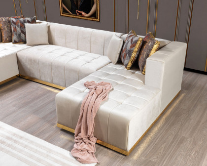 Nova Elisha Velvet Double Chaise Sectional - Ivory