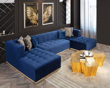 Nova Elisha Velvet Double Chaise Sectional - Navy