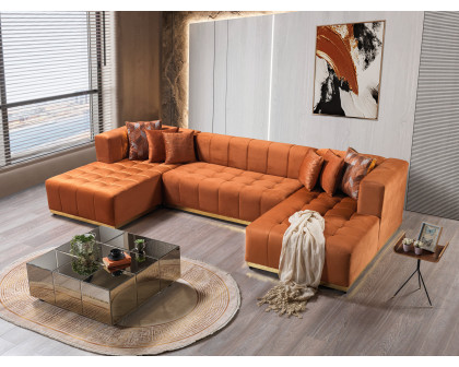 Nova - Elisha Orange Velvet Double Chaise 140" Sectional