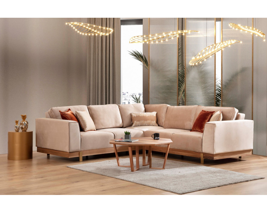 Nova - Emily Velvet Sectional in Beige