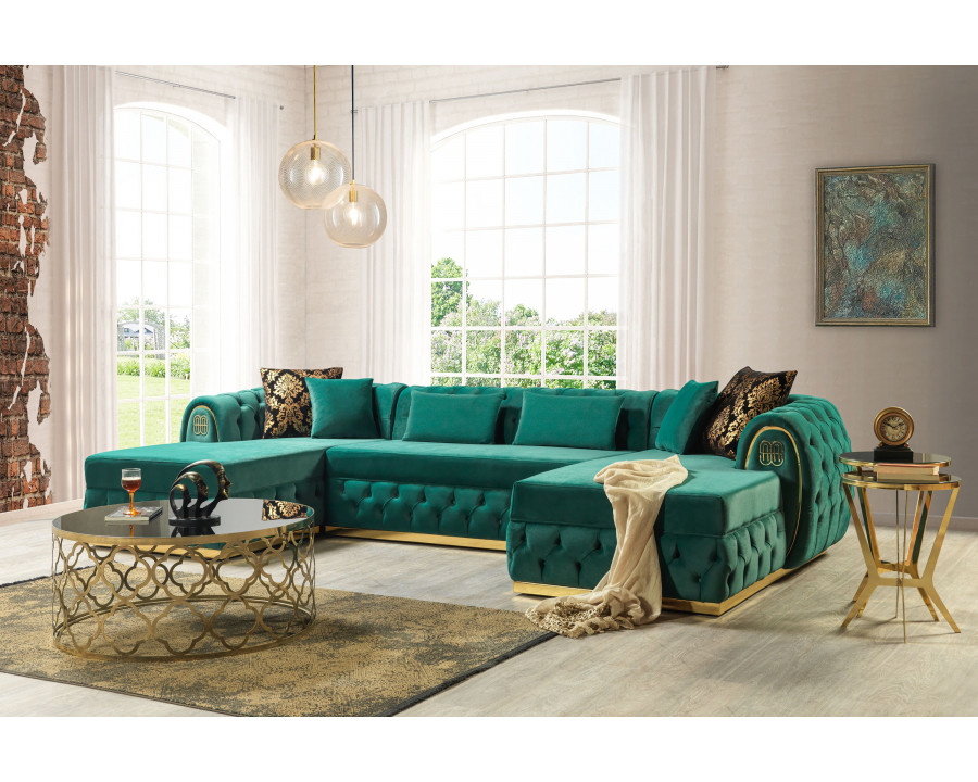 Nova - Jess Velvet Green Double Chaise Sectional