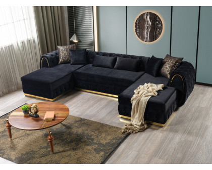 Nova Jessie Black Velvet Double Chaise 138" Sectional