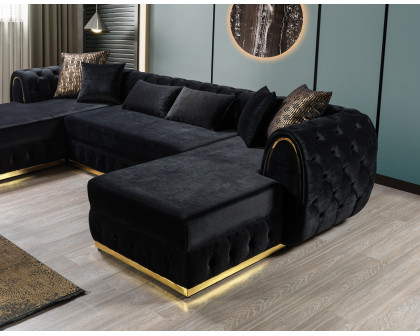 Nova Jessie Black Velvet Double Chaise 138" Sectional