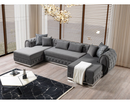 Nova Jessie Gray Velvet Double Chaise 138" Sectional