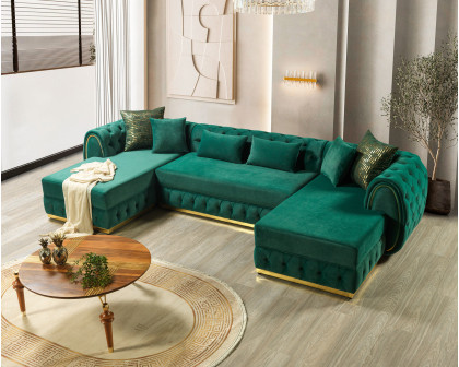 Nova Jessie Green Velvet Double Chaise 138" Sectional