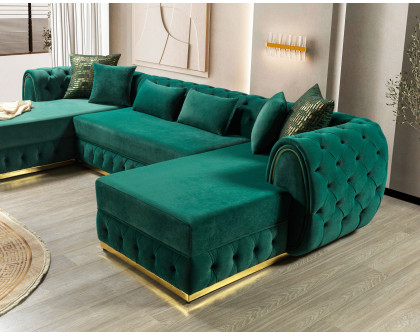 Nova Jessie Green Velvet Double Chaise 138" Sectional