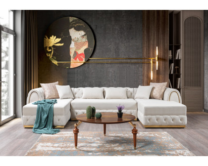 Nova Jessie Ivory Velvet Double Chaise 138" Sectional