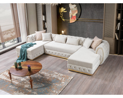 Nova Jessie Ivory Velvet Double Chaise 138" Sectional