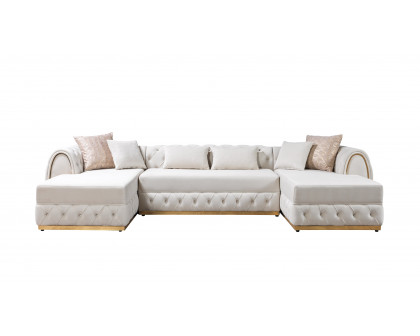 Nova Jessie Ivory Velvet Double Chaise 138" Sectional