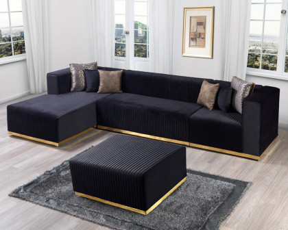 Nova Juliana Velvet 4-Piece Sectional - Black