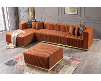 Nova Juliana Velvet 4-Piece Sectional - Orange