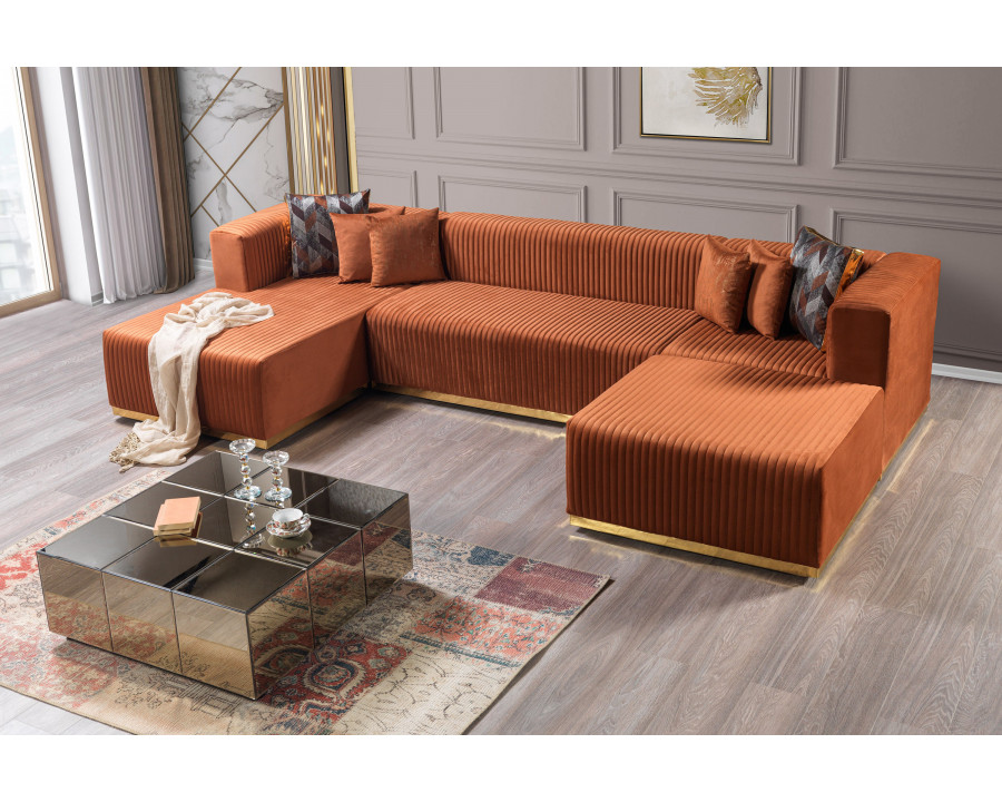 Nova Juliana Velvet 4-Piece Sectional - Orange