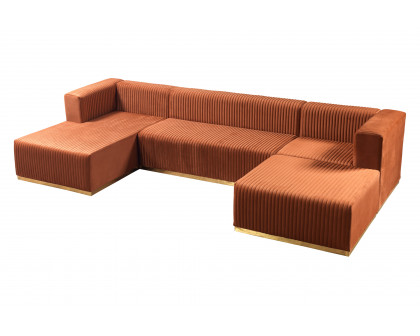 Nova Juliana Velvet 4-Piece Sectional - Orange