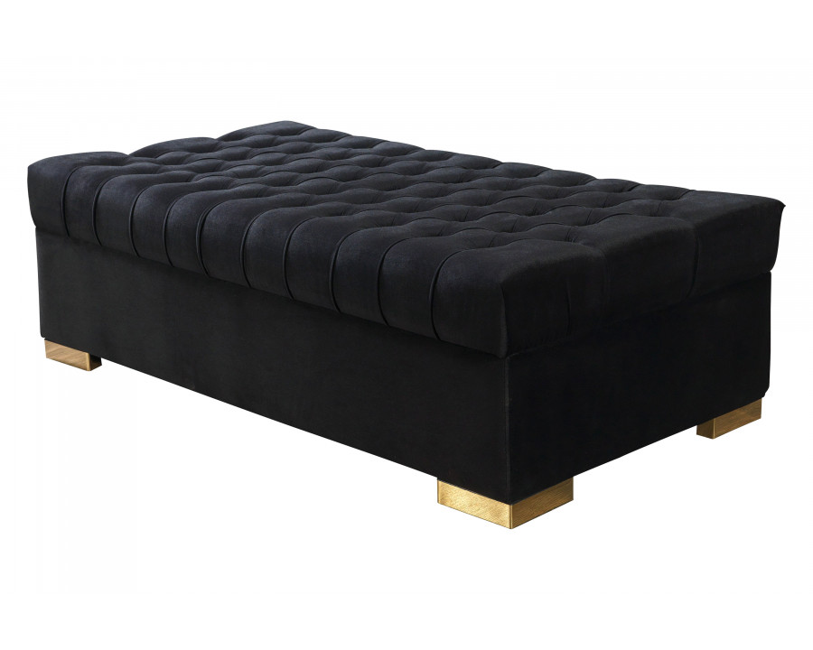 Nova Lauren Velvet Rectangle Ottoman - Black