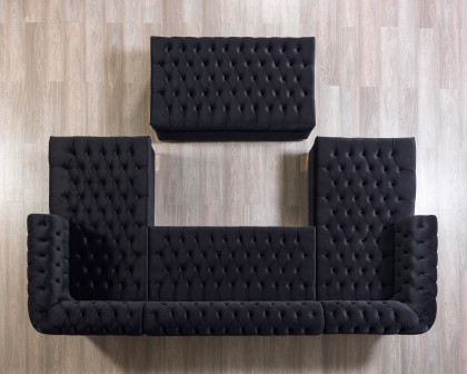 Nova Lauren Velvet Double Chaise Sectional - Black