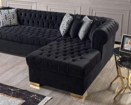 Nova Lauren Velvet Double Chaise Sectional - Black