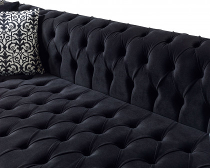 Nova Lauren Velvet Double Chaise Sectional - Black