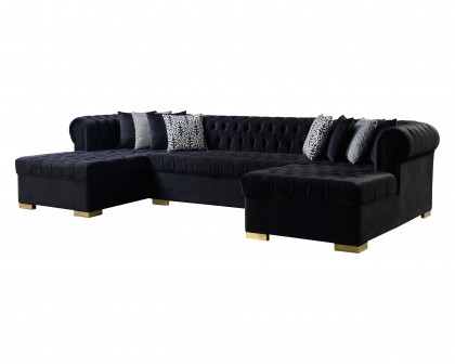 Nova Lauren Velvet Double Chaise Sectional - Black