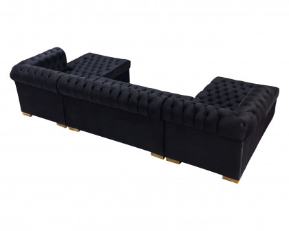 Nova Lauren Velvet Double Chaise Sectional - Black