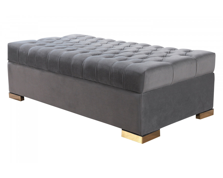 Nova Lauren Velvet Rectangle Ottoman - Gray