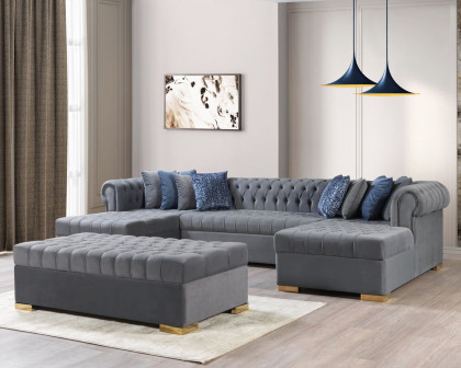 Nova Lauren Velvet Double Chaise Sectional - Gray