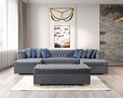 Nova Lauren Velvet Double Chaise Sectional - Gray