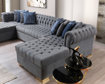 Nova Lauren Velvet Double Chaise Sectional - Gray