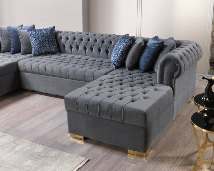 Nova Lauren Velvet Double Chaise Sectional - Gray