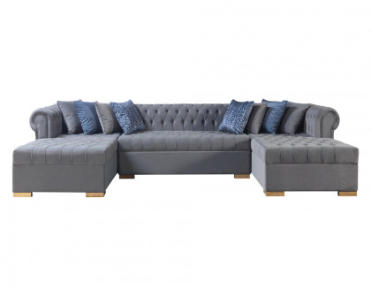 Nova Lauren Velvet Double Chaise Sectional - Gray