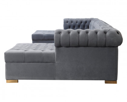 Nova Lauren Velvet Double Chaise Sectional - Gray