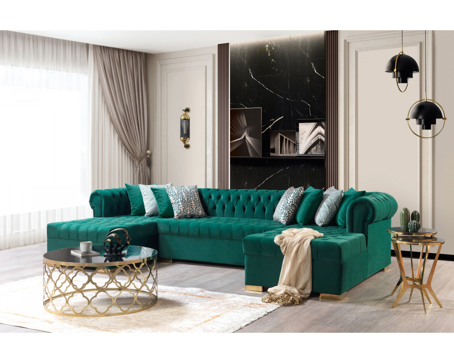 Nova Lauren Velvet Double Chaise Sectional - Green