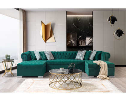 Nova Lauren Velvet Double Chaise Sectional - Green