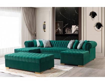 Nova Lauren Velvet Double Chaise Sectional - Green