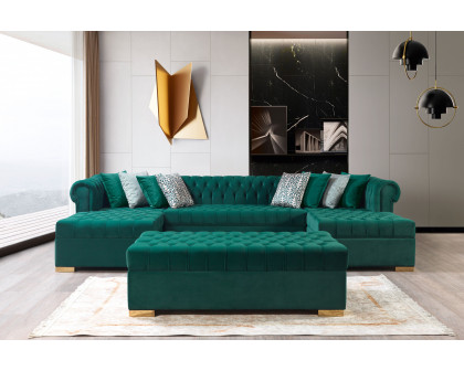 Nova Lauren Velvet Double Chaise Sectional - Green