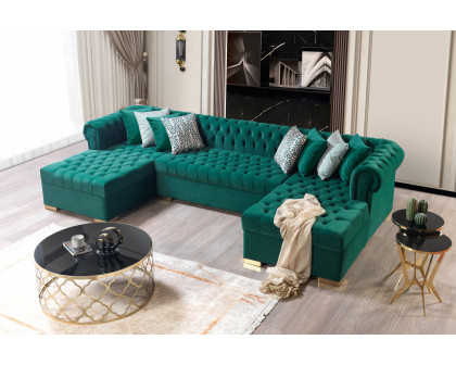 Nova Lauren Velvet Double Chaise Sectional - Green