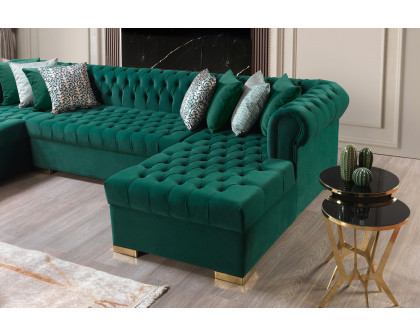 Nova Lauren Velvet Double Chaise Sectional - Green