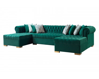 Nova Lauren Velvet Double Chaise Sectional - Green