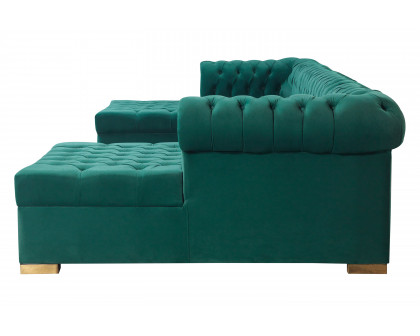 Nova Lauren Velvet Double Chaise Sectional - Green