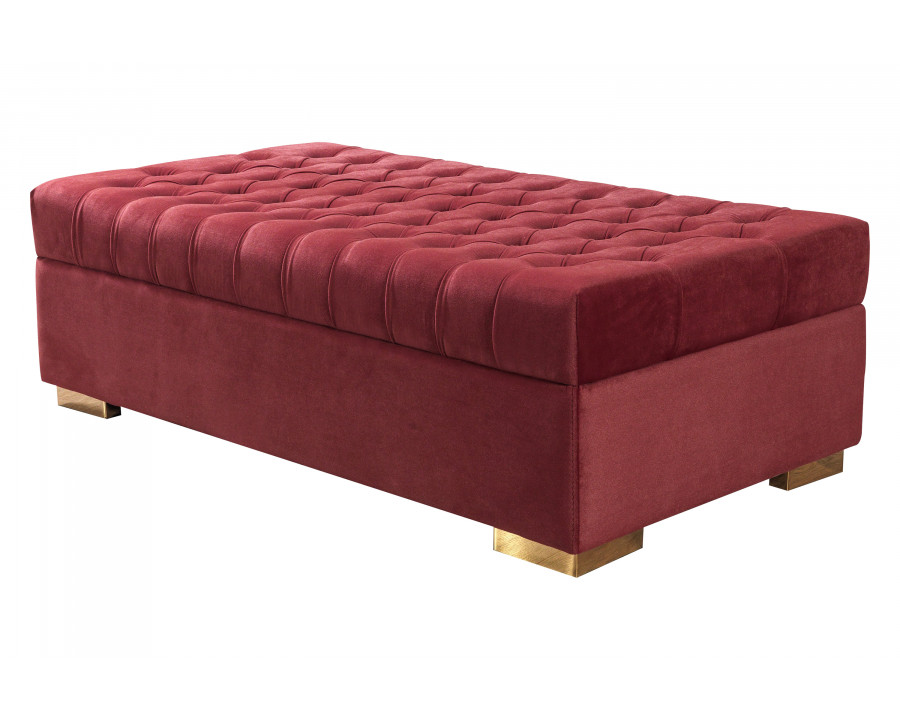 Nova Lauren Velvet Rectangle Ottoman - Maroon