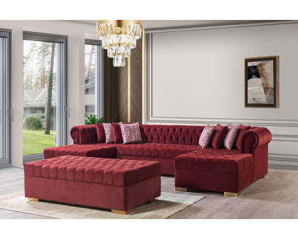 Nova Lauren Velvet Rectangle Ottoman - Maroon